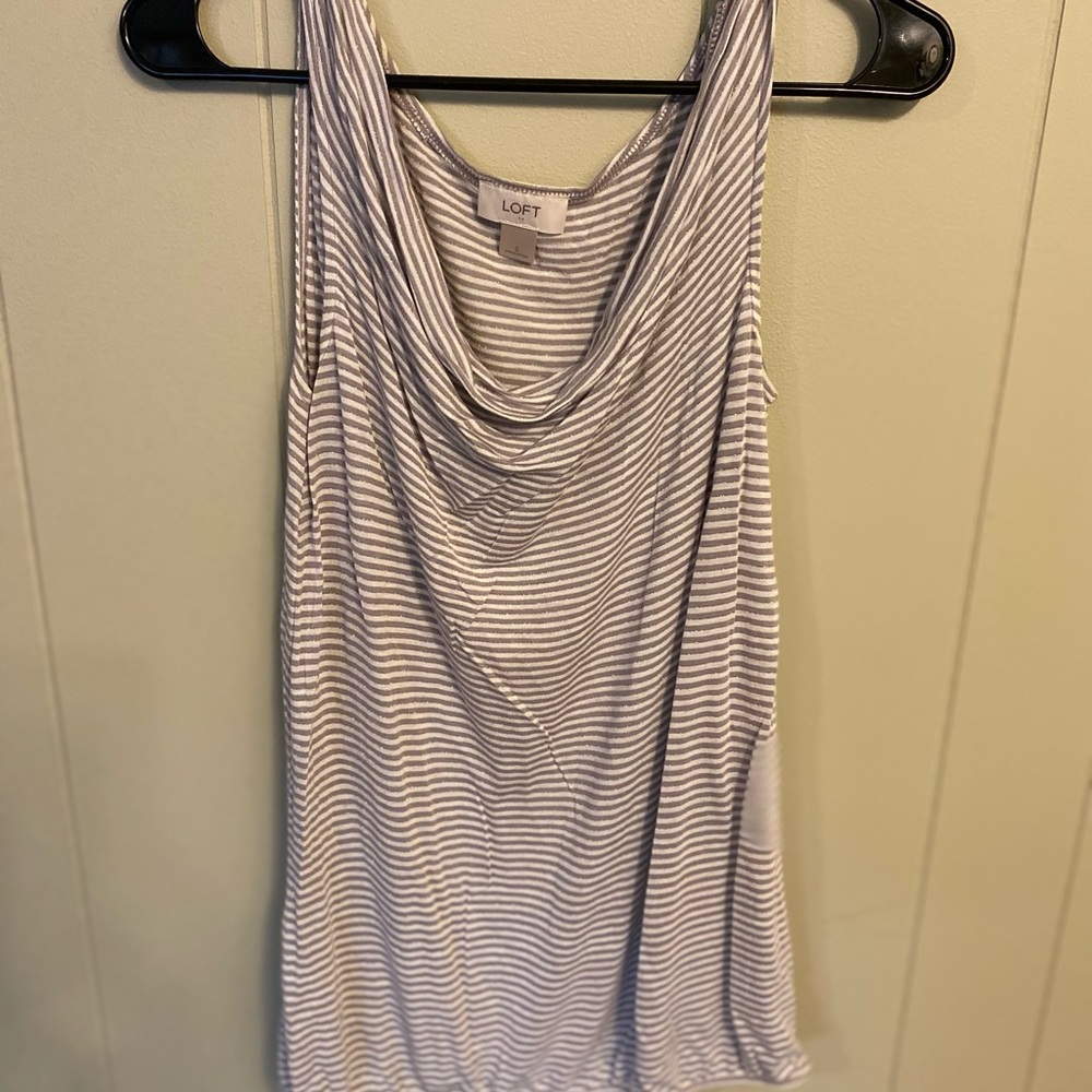 Gray and white slouch neck tank